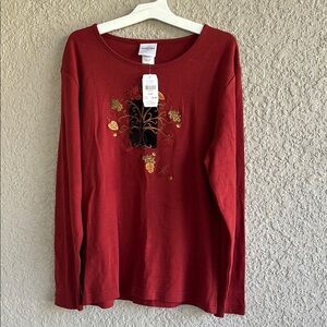 Elegant Red Embroidered Sweatshirt
